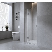 100cm Wall to Wall Frameless Shower Screen with Gunmetal Channel and Brass Hinges , Round Handle