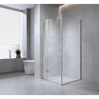 100x70cm Corner Frameless Shower Screen with Gold Channel and Brass Hinges, Round Handle