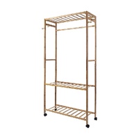 Wooden Clothes Rail with Shelves & Wheels – Open Wardrobe Rack Stand