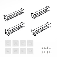 4pc Black Iron Wall Spice Rack – Kitchen Storage Shelf Set