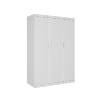 3 Door White Wardrobe – White Handles, Hanging Rail & Shelves