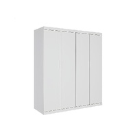 4 Door White Wardrobe Cabinet – Hanging Rail, Shelves & White Handles
