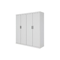4 Door White Wardrobe Cabinet – Hanging Rail, Shelves & Black Handles
