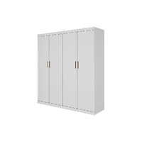 4 Door White Wardrobe Cabinet – Hanging Rail, Shelves & Gold Handles