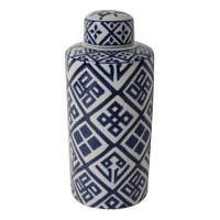Valora Blue & White Cylinder Jar 35cm