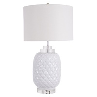Island White Table Lamp Gloss Ceramic Bedside 67cm