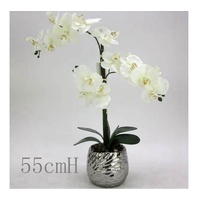 Artificial White Orchid in Silver Pot 56cm