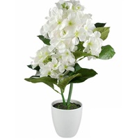 Artificial White Hydranger in White Plastic Pot 10x46cm