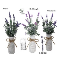 Set 3 Artificial Lavender in Glass Vase Assort 32cm
