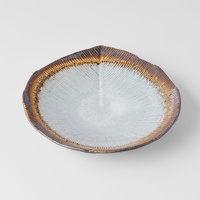 Bowl Shallow Leaf Shaped 25cm Akane Grey Glaze