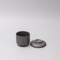 Cup Chawanmushi 170ml Matt Black Stripe Glaze