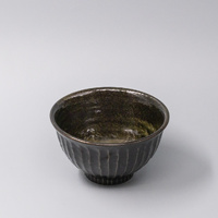 Bowl 15.5cm Shinogi Moss Black Glaze