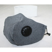 Cotton Cloth Face Mask w 2 Filters Reusable Adjustable 3Ply Grey