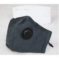 Reusable Cotton Cloth Face Mask w 2 PM2.5 Filters Adjustable w Breathing Valve 3Ply Slate Grey
