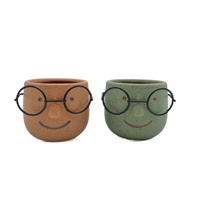 Set 2 Man w Metal Glasses Ceramic Pot 7cm