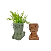 Set 2 Relaxing Man w Glasses Planters Assort 22cm
