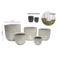 bulk 6 Ripple Ceramic Planter w Hanging Rope Assort 17cm