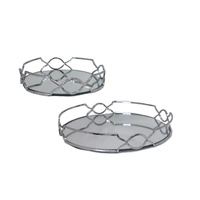 Set 2 Round Silver Mirror Tray 30cm