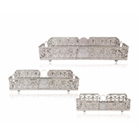 Set 3 Silver Rectangle Metal Tray 32cm