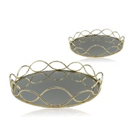 Set 2 Round Gold Mirror Tray 30cm
