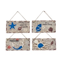 Set 4 Seaside Cement Hanging Plaques Assorted 20cm