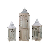 Set 3 Tall Natural Wooden Lantern 117cm