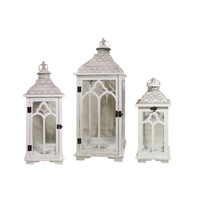 Set 3 Moroccan Metal & Wooden Lantern White 79cm
