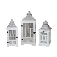 Set 3 White Wooden Lantern w Metal Roof 79cm