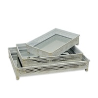 Set 3 White Wash Moroccan Mirror Tray 34x6cm