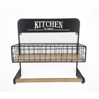 Wooden Kitchen Basket W Hanging Rail 35x35cm