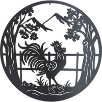 Set 2 Rooster Metal Wall Art 98x98cm
