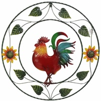 Round Rooster Metal Wall Art 60cm