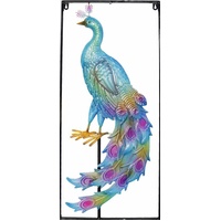 Peacock Metal Wall Art W Frame 33x76cm
