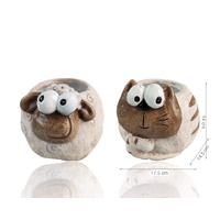 Set 2 Ceramic Sheep & Cat Planter 15cm