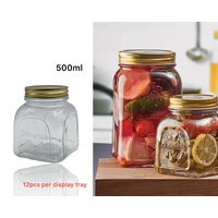 bulk 36 Glass Square Jar W Gold Metal Lid 500ml