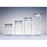 bulk 12 Swirl Embossed Squ Glass Jar w Glass Lid 22cm