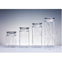 bulk 12 Swirl Embossed Squ Glass Jar w Glass Lid 27cm