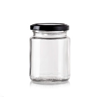 bulk 48 Glass Jar Round w Black Lid 200ml Canister 9cm