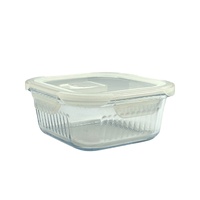 bulk 12 Borosilicate Glass Container W Lid Square 800ml 16x8cm