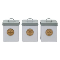 Set 3 Metal Kitchen Storage Tin Sugar Tea Coffee 18cm