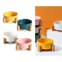 bulk 12 Couloured Ceramic Pet Bowl w Stand 4 Assort 20cm