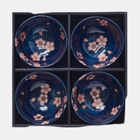 Bowl Set 4pcs Navy Pink Sakura Design