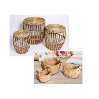 Set 6 Water Hyacinth Storage Table & Baskets 50cm