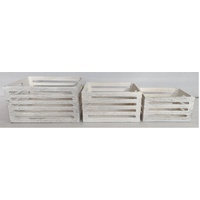 Set 3 Wood Crates White Wash 40x22cm