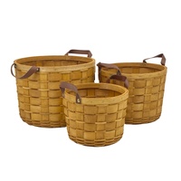 Set 3 Plywood Hand Woven Baskets 35cm, 30cm, 26cm