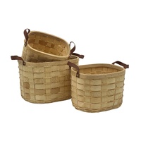 Set 3 Plywood Hand Woven Rectangular Baskets 38cm, 33cm, 28cm