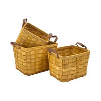 Set 3 Plywood Hand Woven Rectangular Baskets 36cm, 31cm, 27cm