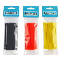 Swimerz Assist Hook Sleeves, 8/10mm Shrink Tube, Black, Yellow & Red, 100mm. Qty 30.