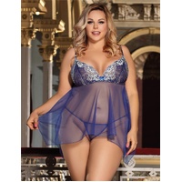 Blue Sheer Mesh Babydoll Lingerie With G String by My Secret Drawer  - XL-2XL