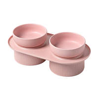 24x Ribbed Ceramic Double Pet Bowl 3pc Set - Emerald